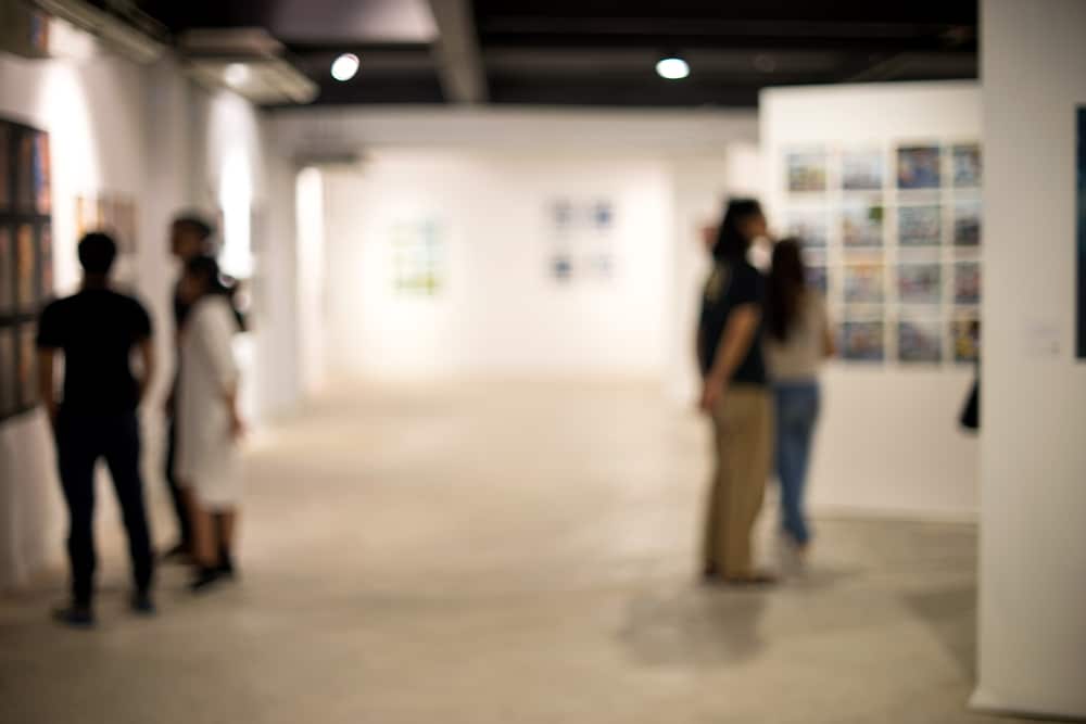 Blurred image of people at art museums like the Leigh Yawkey Woodson Art Museum in Wisconsin