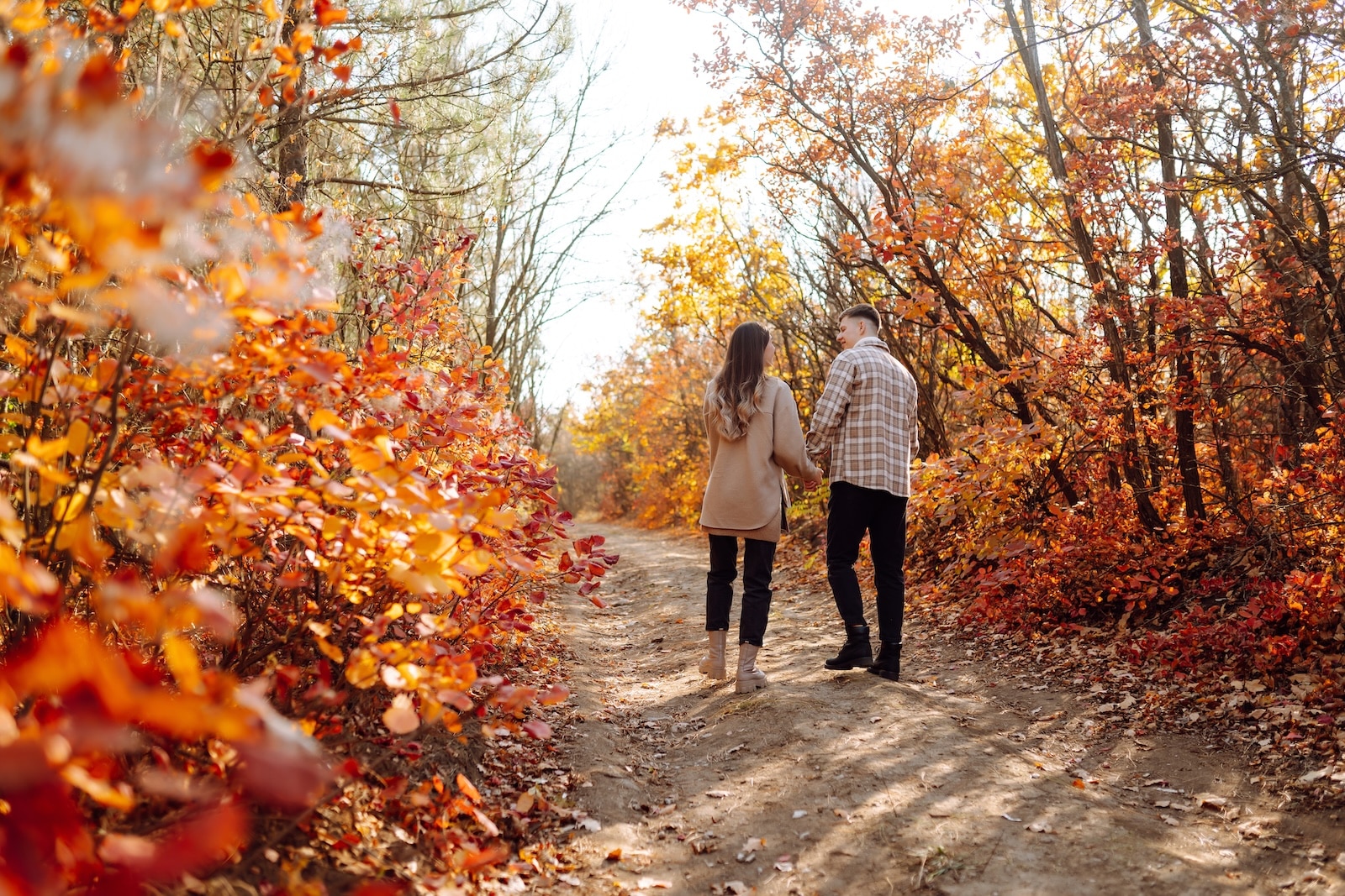 Romantic Getaways in Wisconsin: Wausau Deserves a Spot on Your List 1 Couple walking through fall foliage during one of the most romantic getaways in Wisconsin.